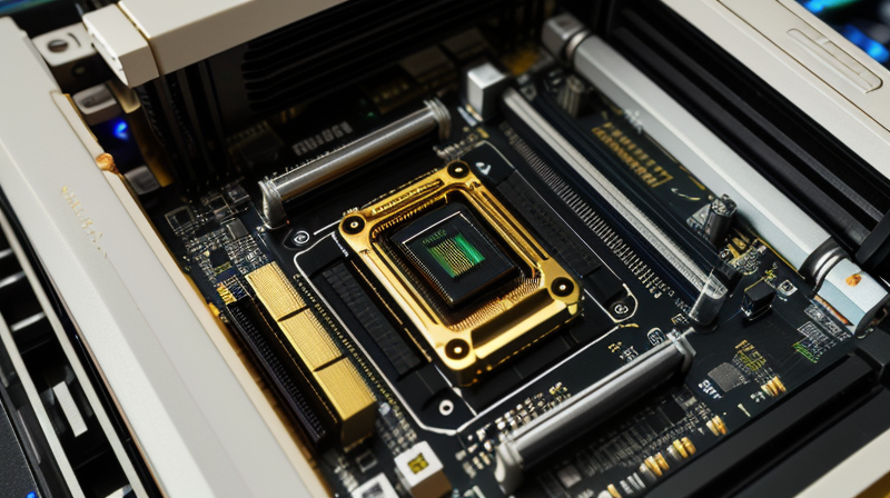 Close up of modern gaming PC motherboard with RGB RAM and graphics card