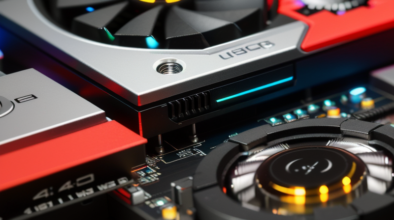 Close-up of computer hardware components GPU and motherboard