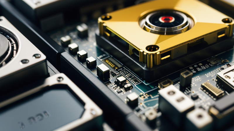 Close-up of gaming PC components motherboard and GPU